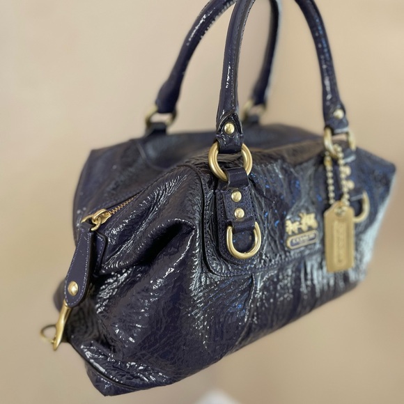 Coach Navy Satchel with Gold Accents - Picture 3 of 5